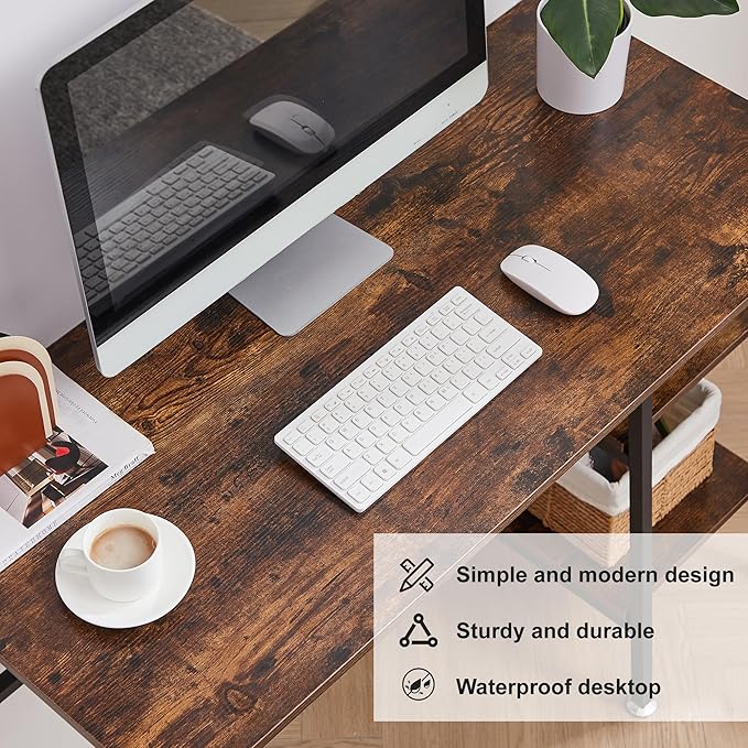 VECELO 43 Inch Computer Home Office Desk Modern Simple Writing Desk with Storage for Bedroom Simple Table Modern Student Study Desk,Water Proof, Blue+Black Leg