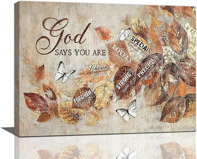 yerretin Fall Christian Leaves Wall Art Autumn Religious Pictures Wall Decor Rustic God Says Canvas Painting Modern Artwork Home Decoration for Living Room Bathroom Bedroom Office Framed 16"x12"
