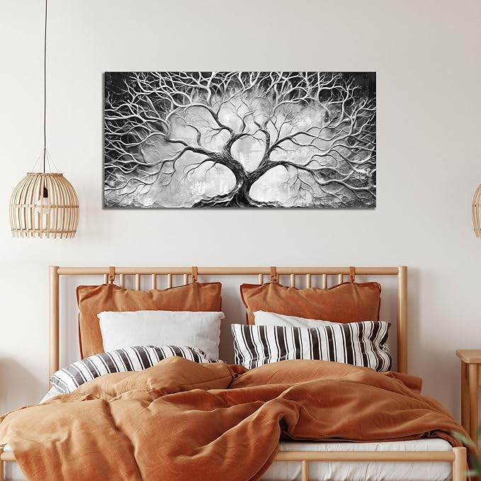 CGXART Tree Wall Art for Living Room - Black And White Wall Decor Office - Modern Tree of Life Wall Decor for Bedroom Size 20" x 40"