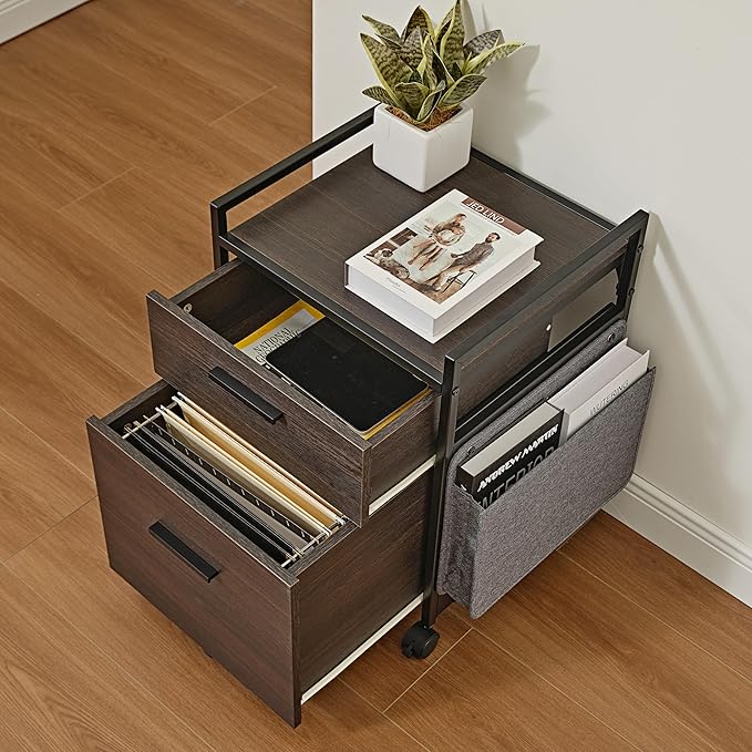 EUREKA ERGONOMIC 2-Drawer Mobile File Cabinet with Wheels, Solid Wood Rolling Storage Cabinet for Home Office, Space-Saving Under Desk Organization with Printer Stand, Black