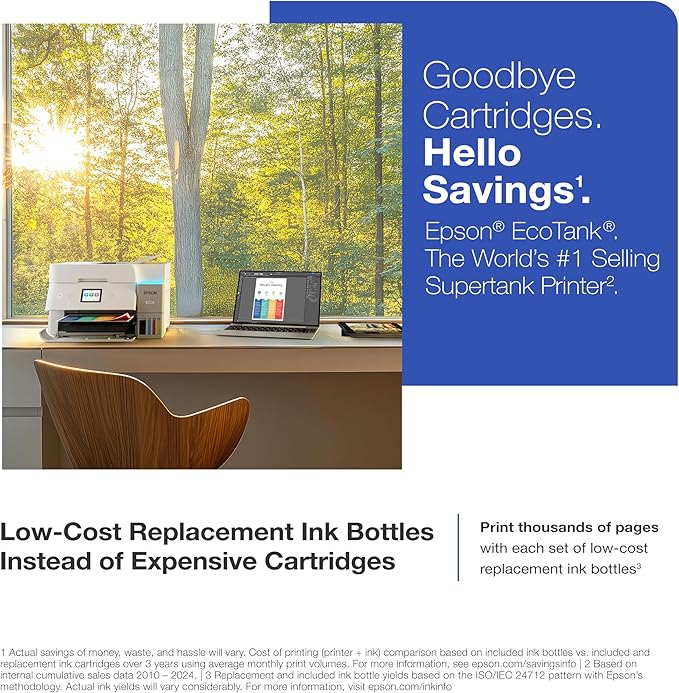 Epson EcoTank ET-4950 Wireless All-in-One Color Supertank Printer with up to 3 Years of Ink Refillable Tanks, Perfect for Office, 18 PPM, 2.4" Colorful Touchscreen, Auto Document Feeder - White
