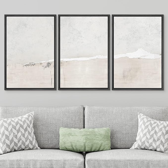 SIGNWIN Framed Canvas Print Wall Art Set Industrial Grunge White Gray Landscape Shapes Abstract Illustrations Modern Art Decorative Nordic Zen for Living Room, Bedroom, Office - 24"x36"x3 Black