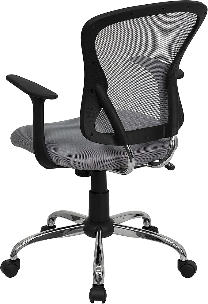 Flash Furniture Alfred Mid-Back Gray Mesh Swivel Task Office Chair with Chrome Base and Arms