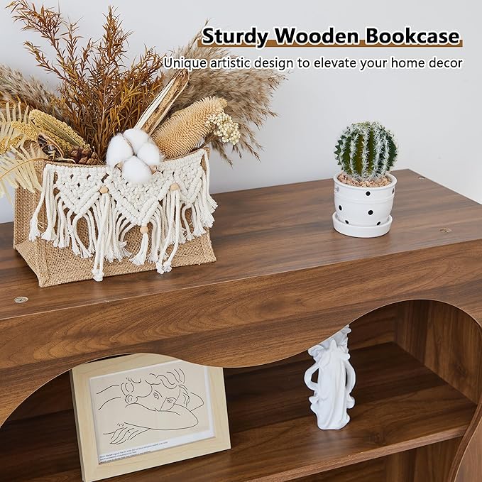 71" Tall Bookshelf, 6 Tier Large Wooden Book Shelf, Modern Freestanding Bookshelves and Bookcases, Unique Bookcase Display Storage Shelves for Living Room, Bedroom, Classroom, Office, Library