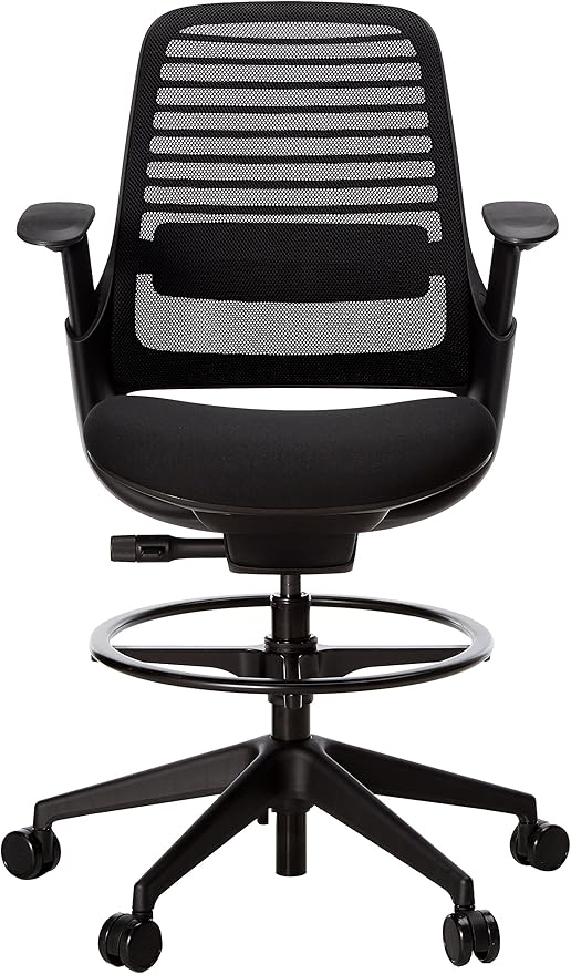 Steelcase Series 1 Stool Chair, Graphite Frame with 3D Microknit Fabric (Licorice)
