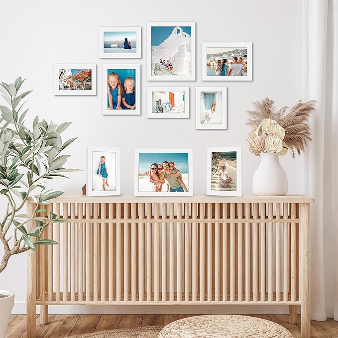 Americanflat Set of 10 Picture Frames with Shatter-Resistant Glass - Gallery Wall Frame Set with Two 8x10, Four 5x7 and Four 4x6 Frames - Signature Collection - White