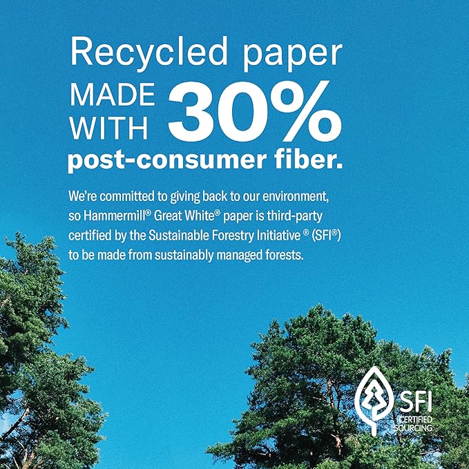 Hammermill Printer Paper, Great White 30% Recycled Paper, 8.5 x 14 - 1 Ream (500 Sheets) - 92 Bright, Made in the USA, 086704