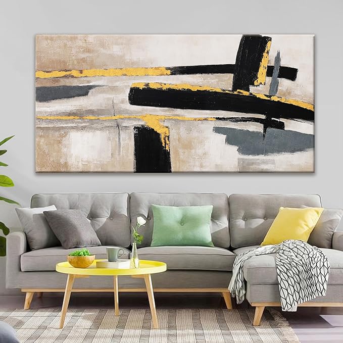 QSQ Abstract Wall Art Prints Large Canvas Wall Art Decor Prints Black And Gold Wall Art Decor Modern Paintings Home Wall Decorations For Living Room Bedroom Kitchen Office Decoration 29" × 58"