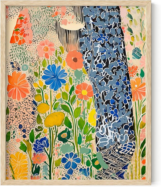 HAUS AND HUES Floral Art Wall Decor - Wildflowers Wall Art for Living Room, Floral Artwork for Bedroom Walls, Flower Painting for College Girls Dorm Room (Spring Florals, Beige Frame, 8x10)