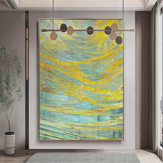 BrightA Green Abstract Wall Canvas Art Large Wall Art for Living Room Large Framed Canvas Wall Art Large Artwork for Dining Room Hallway Wall Decor 51.2"x72.8"