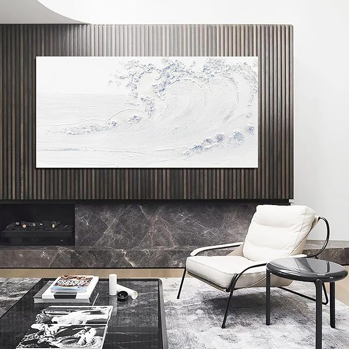 Canvas Wall Art Decor Large Wall Art Pictures for Living Room Wave Artwork for Walls White Blue Wave Wall Art Prints Landscape Coastal Wall Art Decor Art Work for Home Office Room Wall Decor 24"x48"
