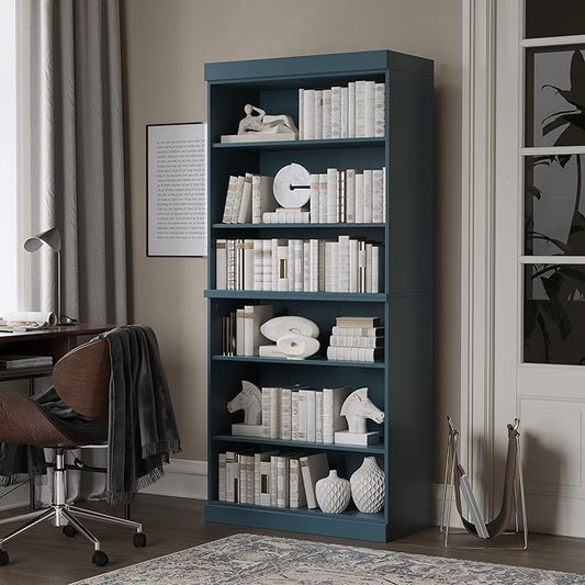 Palace Imports Solid Wood Bookcase - Tall 6-Tier Stackable Modular Bookshelf - 71.5" x 32” W - Teal Blue, Open Display Shelf for Living Room & Office Renewable 100% Eco-Friendly Wood, Made in Brazil