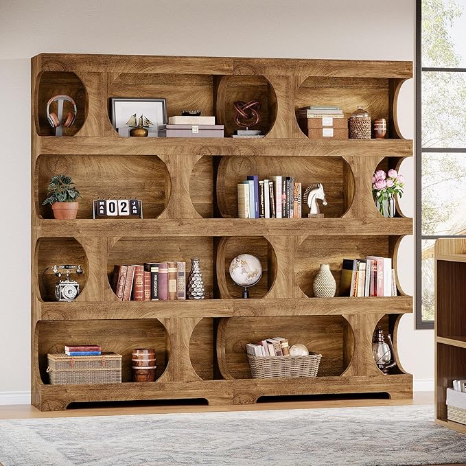 Tribesigns 71" Tall Bookcase, Modern Asymmetrical Bookshelf, 4-Tier Freestanding Display Shelf with Classic Shape, Large Library Book Shelf for Living Room, Home Office, Brown