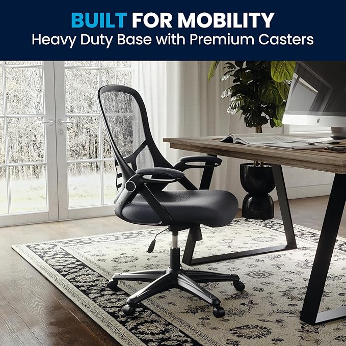 Flash Furniture Porter High-Back Swivel Office Chair with Adjustable Lumbar Support and Seat Height, Ergonomic Mesh Desk Chair with Flip-Up Armrests, Black