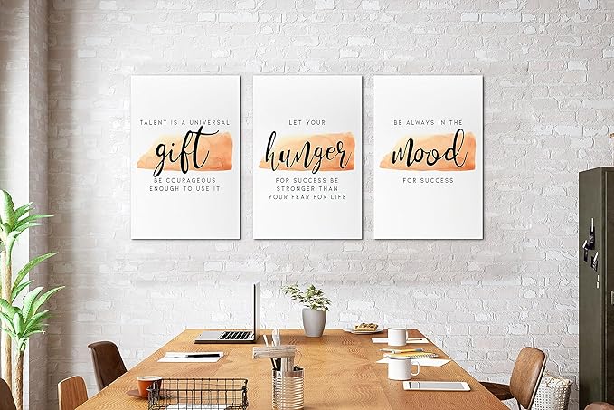 SHMAO Office Canvas Wall Art Motivational Wall Decor, 3 Piece Modern Gift Hunger Mood Print Pictures for Office Wall Decor Women Inspirational Framed Artwork Home Office Decor 16”x24”x3 Panels