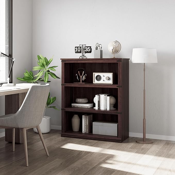 GarveeHome 5 Tier Farmhouse Bookcase, 67.4" Tall Book Shelf with Storage, Wooden Bookshelves 5 Shelf Display Shelves for Home Office(67.4" H x 31.5" W x 12.8" D) (Cherry, 40.0" H x 31.5" W x 12.2" D)
