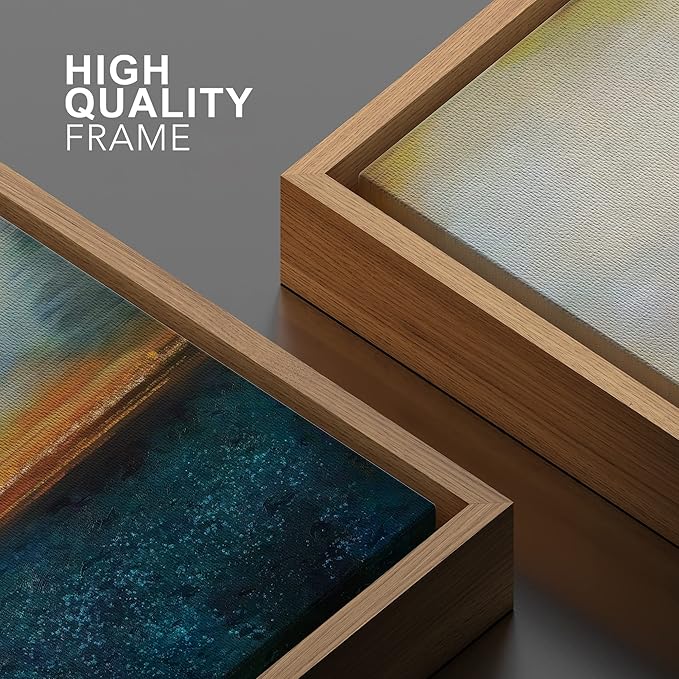 SIGNWIN Framed Canvas Print Wall Art Pastel Sunset Sea Horizon Abstract Wilderness Illustrations Modern Art Modern Scenic Relax/Calm Ultra for Living Room, Bedroom, Office - 24"x36" Natural
