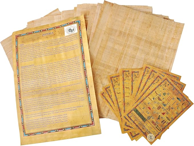 Egyptian Papyrus Blank Paper Set of 20 Sheets for Art Projects Scrapbooking Album Refill Scrolls and Teaching Ancient Hieroglyphic History 8x12in (20x30cm)
