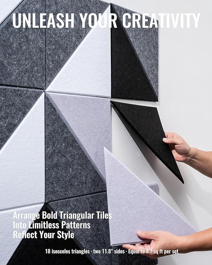 Felt Wall Tiles Bulletin Board, Modular Decorative Panels for Home Office, Kids Room, Classroom, DIY Geometric Design, Creative Photo Display Board, 18 Pack 11.8" Triangle Tiles(Ether)