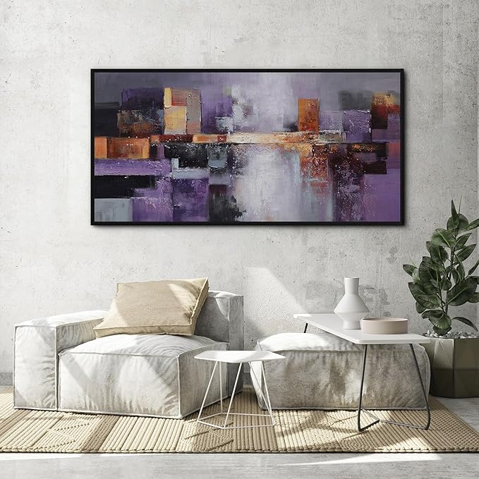 yiijeah Abstract Purple Wall Decor Bedroom Canvas Bathroom Art Picture Items for Women Framed Artwork Print 58x29 Inches