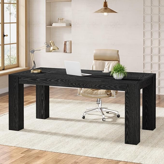 Tribesigns 63-Inch Executive Desk, Large Office Computer Desk, Simple Workstation Writing Table Study Table for Home Office, Black