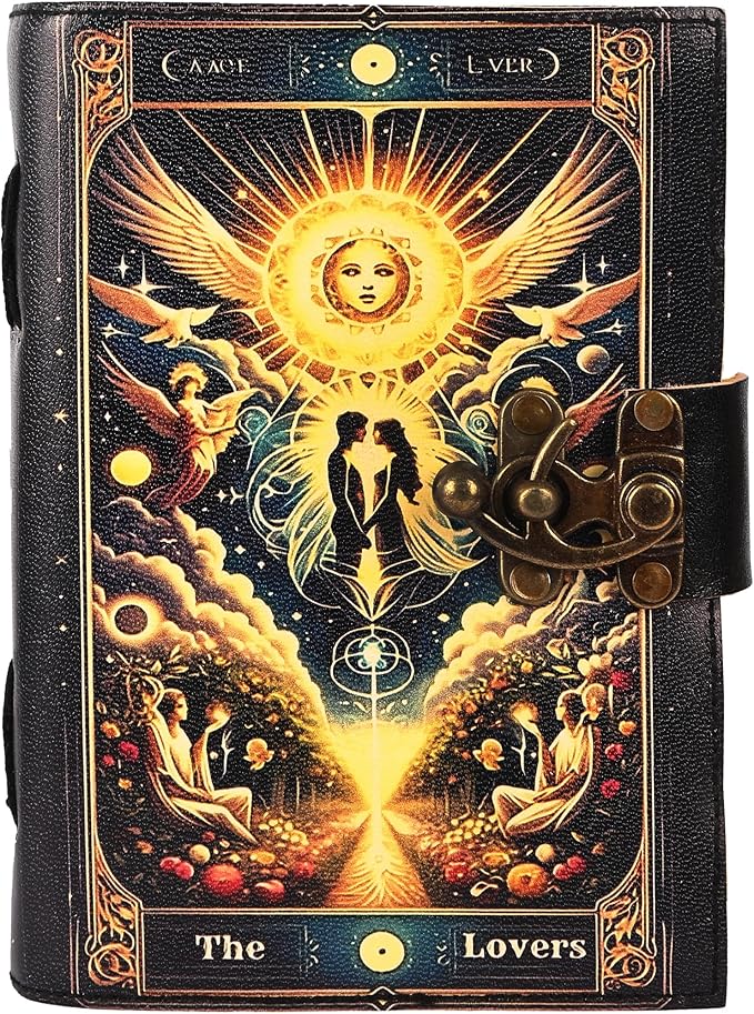 TUZECH Book of Spells Leather Bound Journal Deckle Edge Paper Grimoire Printed Diary Third Eye witchcraft supply and Witch Spell Notebook Antique Vintage Book for Men and Women (The Angel Lovers)