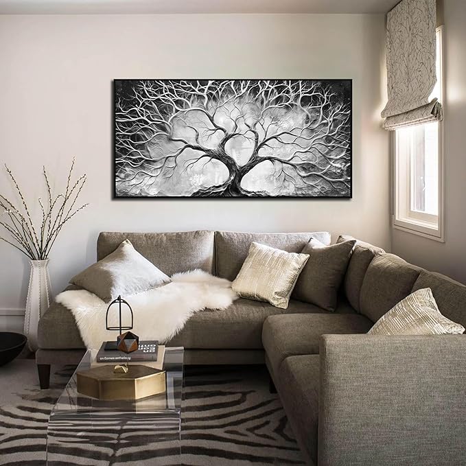 Black and White Wall Art for Bedroom - Black Framed Tree Canvas Wall Art for Living Room Size 24" x 48"