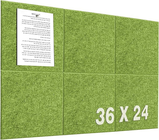 Green Felt Cork Tiles, 24" x 36" Large Cork Board, Bulletin Board for Christmas Decorations, 6 Pack Felt Boards with 30 Pushpins, Cork Boards for Office, Classroom, Home