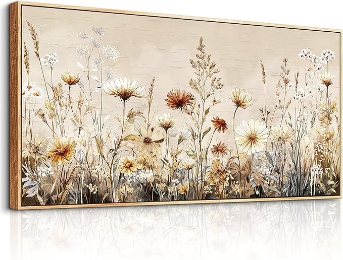 PHAOHUAXM Abstract Ink-Wash Flower Canvas Wall Art Wood Framed Modern Wall Decor for Living Room Bedroom Office Restaurant, Home Aesthetic Artwork Print 24"x48"