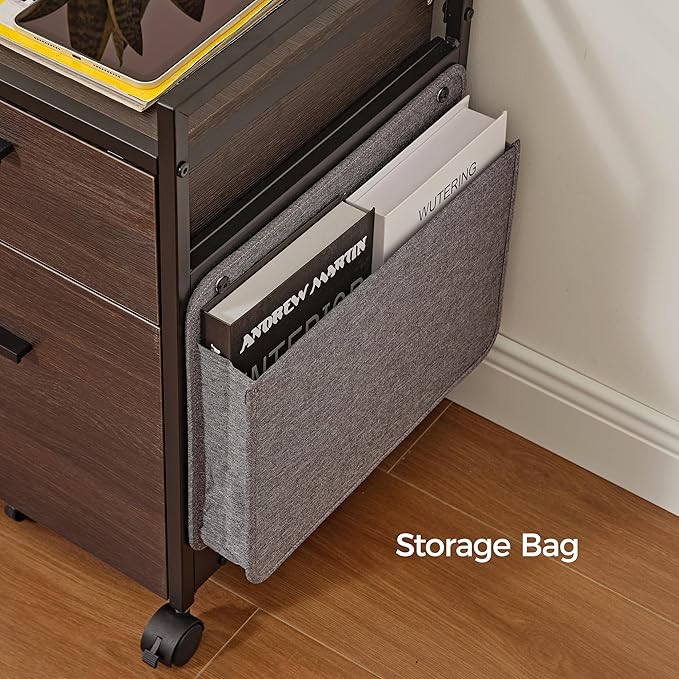 EUREKA ERGONOMIC 2-Drawer Mobile File Cabinet with Wheels, Solid Wood Rolling Storage Cabinet for Home Office, Space-Saving Under Desk Organization with Printer Stand, Black
