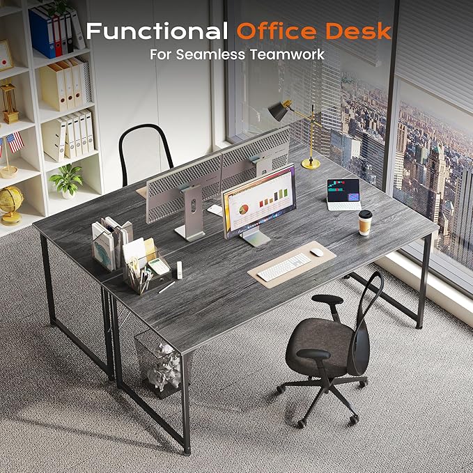 PRAISUN 55 X 24 Inch Computer Desk with Deeper Desktop, Gaming Office Writing Work Desk for Home Office, Study, Bedroom, Work from Home, Metal Frame, Grey