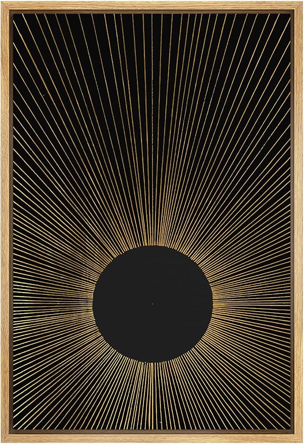 IDEA4WALL Framed Canvas Print Wall Art Rays of Light from Dark Sun Astronomy & Space Cosmic Illustrations Modern Art Rustic Dark for Living Room, Bedroom, Office - 24"x36" Natural