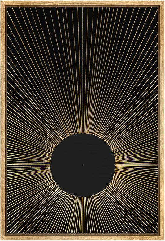IDEA4WALL Framed Canvas Print Wall Art Rays of Light from Dark Sun Astronomy & Space Cosmic Illustrations Modern Art Rustic Dark for Living Room, Bedroom, Office - 24"x36" Natural