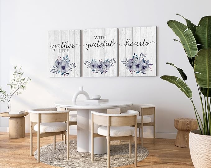 3-Piece Heart Wall Art - Gather & Grateful Signs for Bedroom Decor (12''Wx16''Hx3PCS)