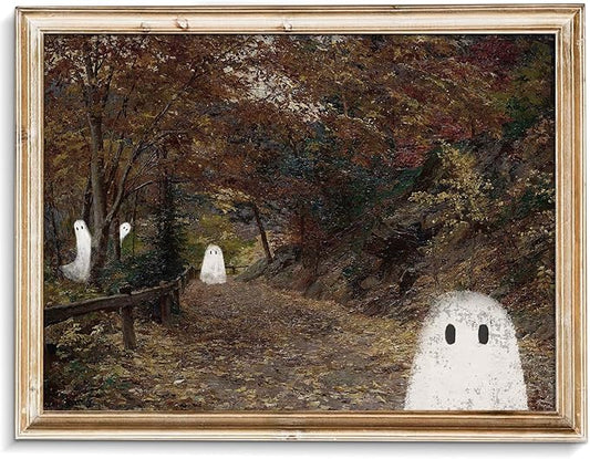 uniro Vintage Halloween Ghots Canvas Wall Art Cute Ghost in Field Pictures Wall Decor Spooky Gothic Dark Academia Paintings Prints for Living Room Bedroom Bathroom, Halloween Home Wall Decor( 8" x 10"-UNFRAMED)