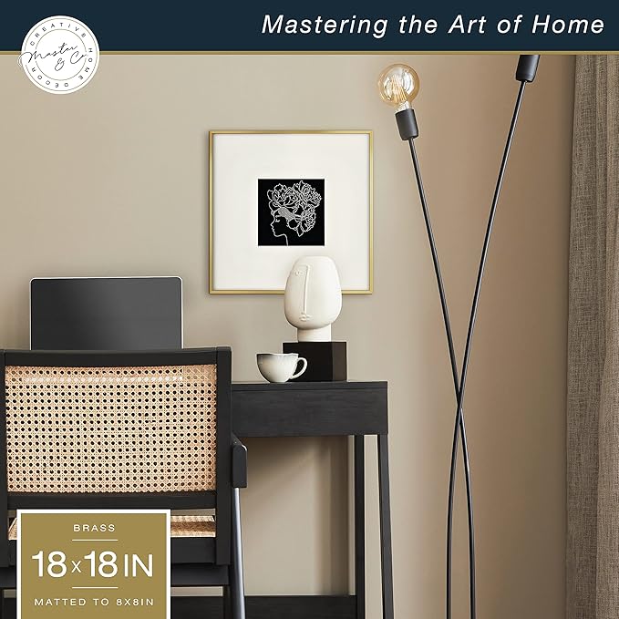 MCS Master & Co. Foundry Metal 18x18 Matted Picture Frame with 8x8 Photo Display, Brass Vertical & Horizontal Wall Hanging Frame for Photos & Artwork (1-Pack)