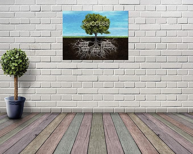 Modern Inspirational Wall Canvas Quotes Office Wall Decor Success Tree Roots Painting Prints on Motivational Posters Entrepreneur Artwork Framed Ready to Hang for Office Decor - 18''Hx24''W