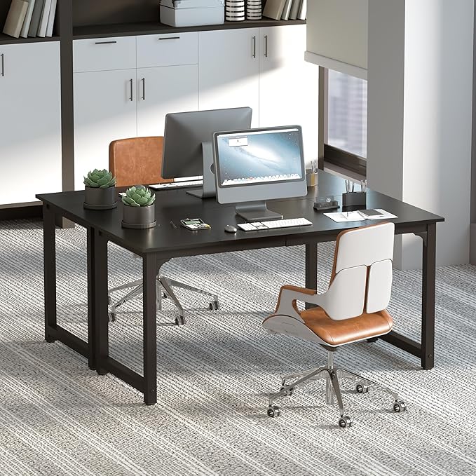 NSdirectModern Computer Desk 63 inch Large Office Desk Writing Study Table for Home Office Desk Workstation Wide Metal Sturdy Frame Thicker Steel Legs, Black.