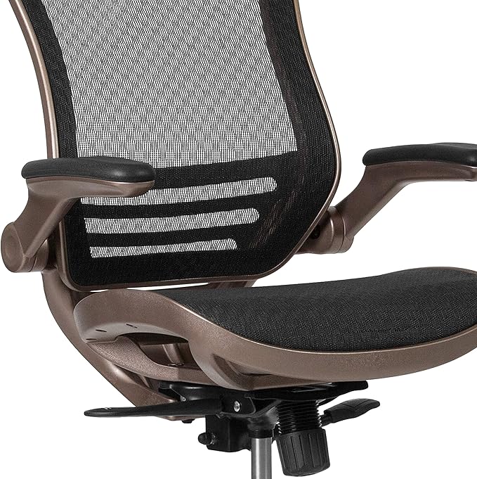 Flash Furniture Waylon Mid-Back Swivel Office Chair with Adjustable Foot Ring and Seat Height, Ergonomic Mesh Chair with Armrests, Black/Gold