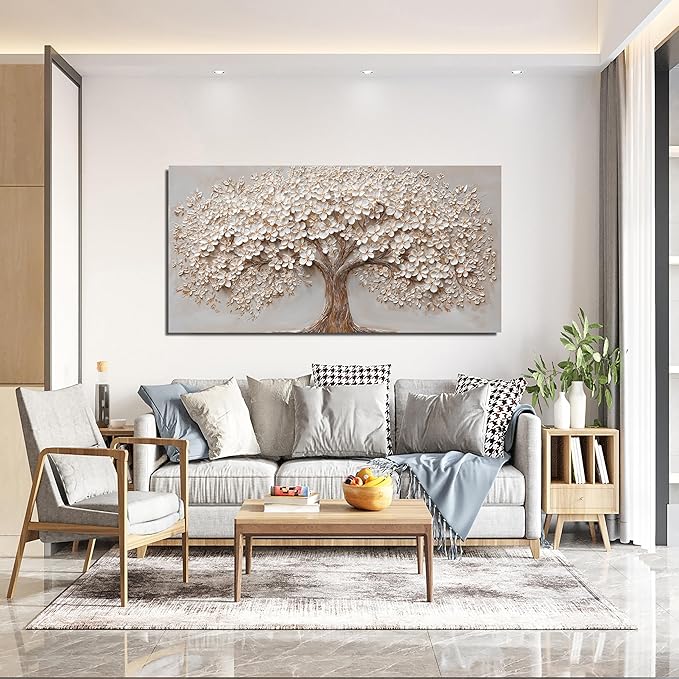 Canvas Wall Art Decor Modern Botanical Wall Art Pictures for Living Room Canvas Art Wall Decor Tree of Life Wall Art Decor White Flower Wall Art Prints Artwork for Walls Bedroom Office Decor 20" X 40"