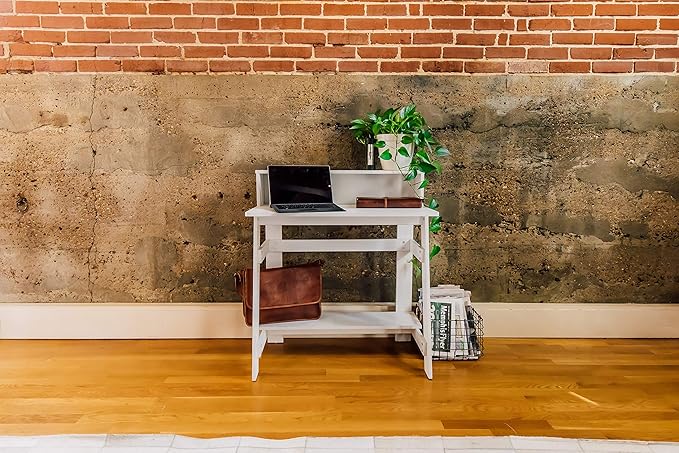 OneSpace Lennox Hutch Computer Desk, Small Desk for Home Office, Compact Writing Desk, White