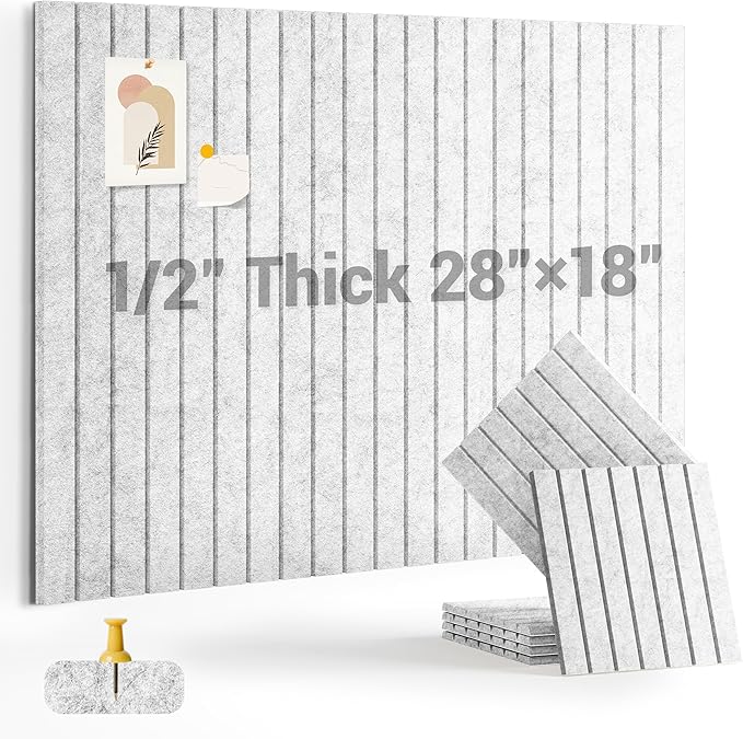 1/2" Thick Cork Board for Office, 6 Pack Felt Wall Tiles -28"x18" with Safe Adhesive Tabs, Large Bulletin Board, Push Pin Board Organizer Wall - Gray Marble