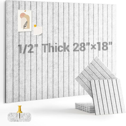 1/2" Thick Cork Board for Office, 6 Pack Felt Wall Tiles -28"x18" with Safe Adhesive Tabs, Large Bulletin Board, Push Pin Board Organizer Wall - Gray Marble
