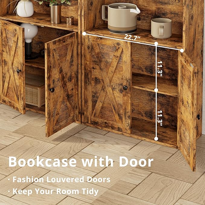 IRONCK Industrial Bookshelves and Bookcases with Doors 11.8 in Depth Floor Standing 5 Shelf Display Storage Shelves Tall Bookcase for Home, Office, Living Room