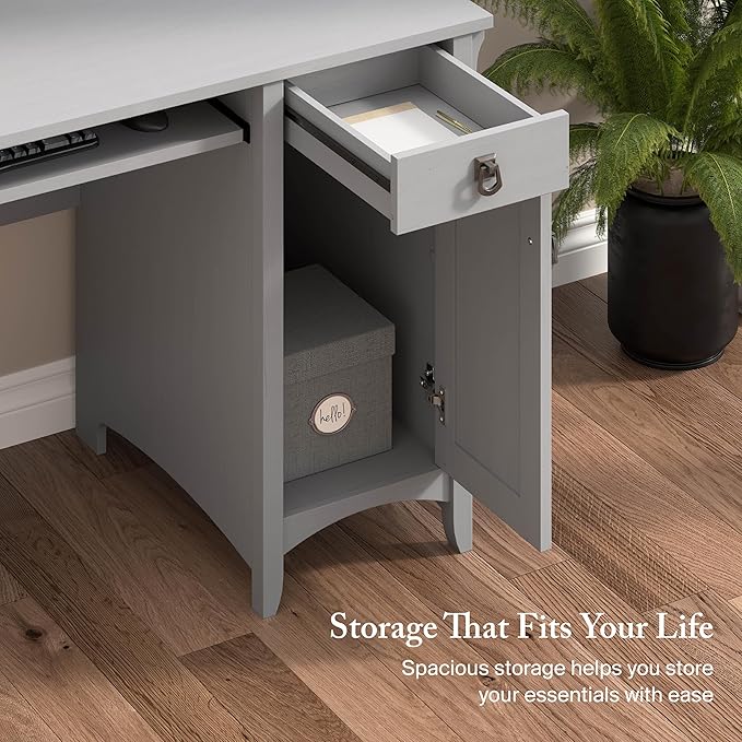 Bush Home Salinas Computer Desk with Hutch | Study Table with Drawers, Cabinets & Pullout Keyboard/Laptop Tray | Modern Home Office Desk in Cape Cod Gray | Work Desk with Storage
