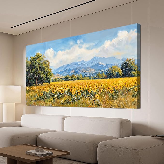 Canvas Wall Art Decor Large Wall Art Pictures for Living Room Canvas Art Wall Decor Mountain Wildflowers Wall Art Prints Summer Landscape Artwork for Walls Bedroom Home Aesthetic Wall Art Decor 24" X 48"