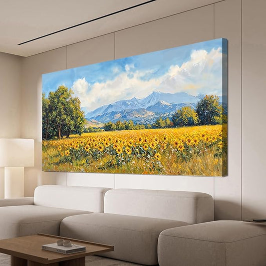 Canvas Wall Art Decor Large Wall Art Pictures for Living Room Canvas Art Wall Decor Mountain Wildflowers Wall Art Prints Summer Landscape Artwork for Walls Bedroom Home Aesthetic Wall Art Decor 24" X 48"