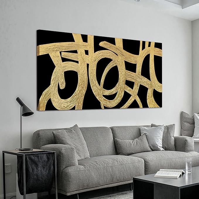 Canvas Wall Art Decor Canvas Wall Art For Living Room Abstract Art Decoration Black and Gold Wall Art Decor Modern Abstract Wall Art Prints Art Work For Bedroom Office Kitchen Wall Decor 20" x 40"