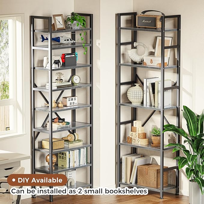 SUPERJARE Triple Bookshelf, Bookcase with 14 Open Display Shelves, Wide Book Shelf Book Case for Home & Office, 5 Tier, Grey