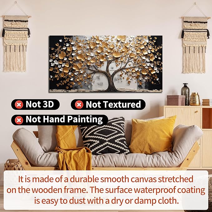SKYRISE Abstract Gold Tree Wall Art for Living Room, Golden Tree Canvas Wall-Decor for Bedroom, Modern Landscape Decorative-Picture Print Artwork for Office Home, Large Size 59x29 Inches